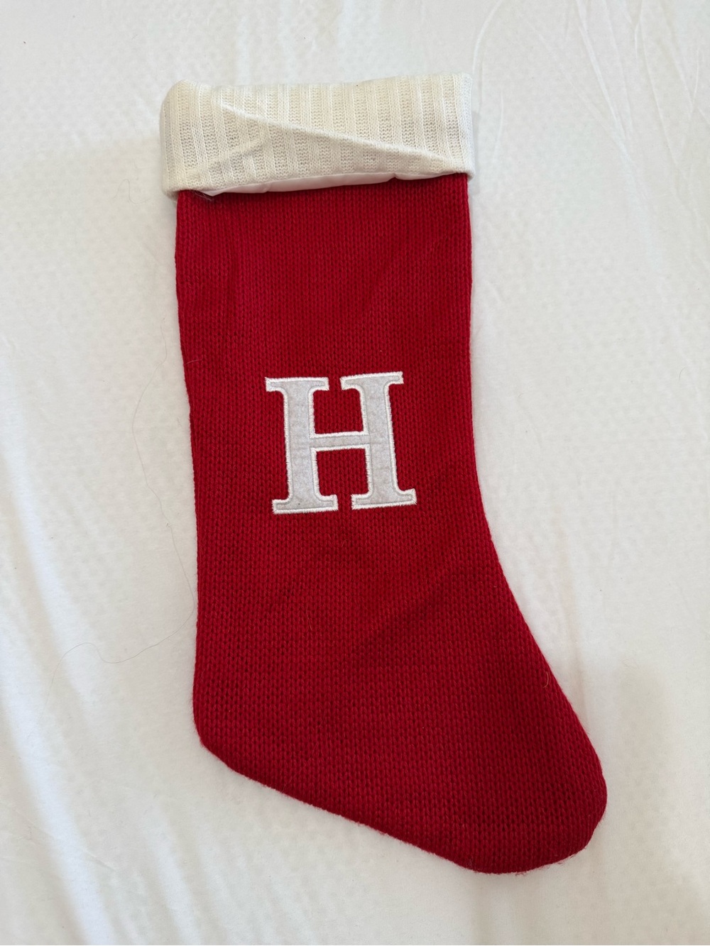 Red and White Personalized Monogram Holiday Stocking - H